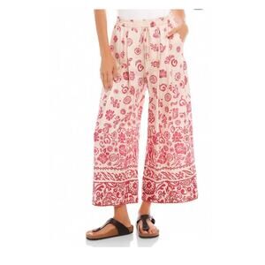 Fifteen Twenty Etta Wide Leg Crop Drawstring Pants M Border Print  Resortwear